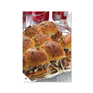 Slider sandwiches with meat and cheese, topped with seasonings.