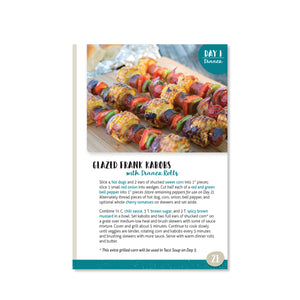 Page 21 has a recipe for Glazed Frank Kabobs with Dinner Rolls. Includes ingredients and instructions.