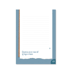 Sample page with space to write. Grandma never runs out of hugs or kisses.