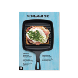 Page 30 has a recipe for "The Breakfast Club" sandwich. Includes ingredients and instructions.