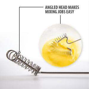 Angled head makes mixing jobs easy. Close up shot showing the coiled head on the handi-stir.