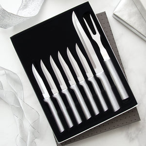 Rada Cutlery Meat Lover's Set with silver handles in black-lined gift box