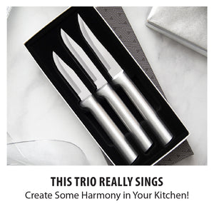 Paring Knives Galore Gift Set with three paring knives. This trio really sings. Create come harmony in your kitchen.