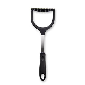 Potato Masher on white background with stainless steel stem and perfect for every kitchen job.