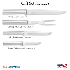 Illustration of knives in Prepare Then Carve Gift Set with Made in USA and Lifetime Guarantee logos