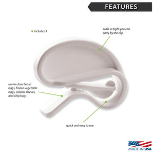 Features: Use to close bread bags, frozen vegetable bags, cracker sleeves, and chip bags.