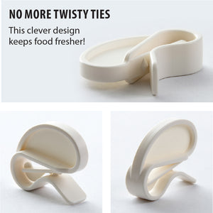 No more twisty ties. This clever design keeps food fresher! Several angles of Rada Quick Grip Clip.