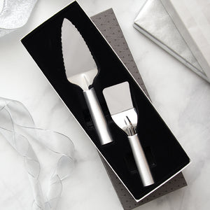 Rada Cutlery Serving Gift Set with silver handles in gift box.