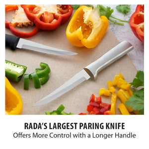 Rada's largest paring knife, offers more control with a longer handle. The Rada Super Parer slicing peppers.