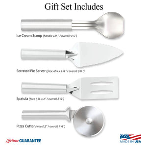 Illustration of products in Ultimate Utensil Gift Set and Made in USA & Lifetime Guarantee logos.