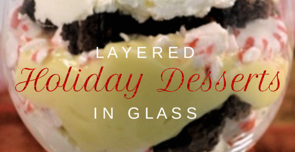 Wine glass layered with peppermint flakes, brownies and ice cream