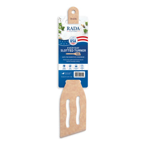 Rada Everyday Slotted Turner wooden spatula on its retail packaging card, shown against a plain white background.
