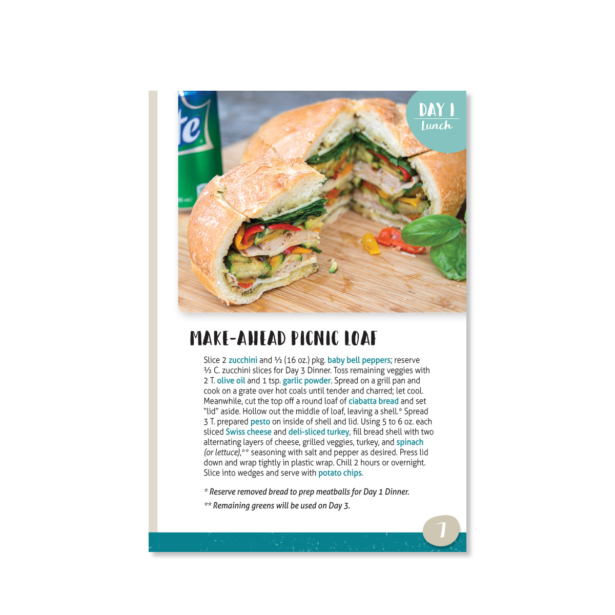 Page 7 has a recipe for Make-Ahead Picnic Loaf. Includes ingredients and instructions.