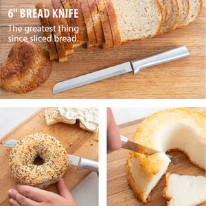 Knife by bread, slicing a bagel & angel food cake. 6" bread knife, the greatest thing since sliced bread. 