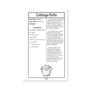 Page 103 of a cookbook with a recipe for Cabbage Rolls showing prep time, cook time, ingredients, and instructions. Serves 8.