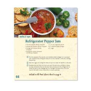 Page 44 has a recipe for Refrigerator Pepper Jam including ingredients and directions. Makes 5 cups.