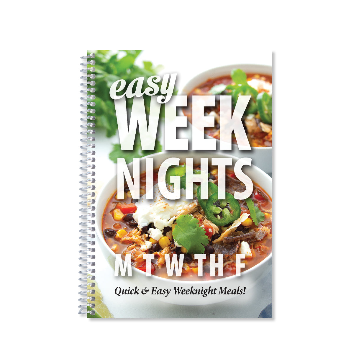 Cover of cookbook Easy Weeknights - Quick and easy weeknight meals! Cover shows two cups of chili.