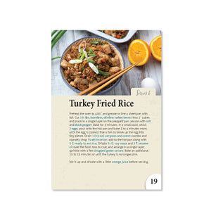 Page 19 shows a recipe for Turkey Fried Rice. Includes ingredients and directions. Serves 4.