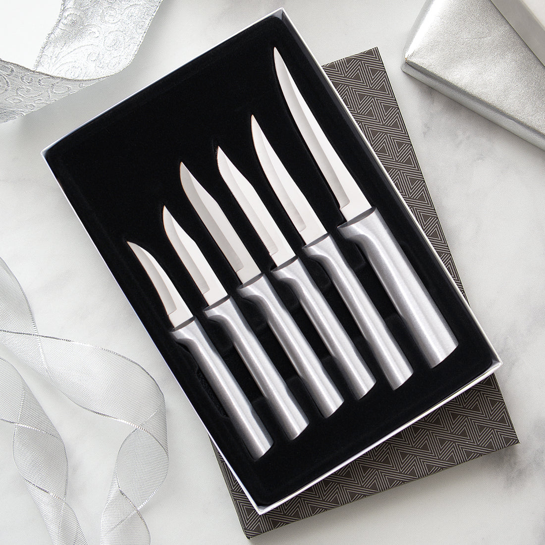 Rada Cutlery All Star Paring Gift Set with silver handles in a gift box with black thermal insert 
