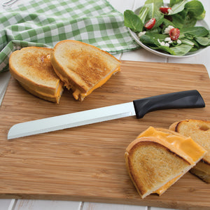 Anthem Wave 8" Bread knife with sliced french bread. 