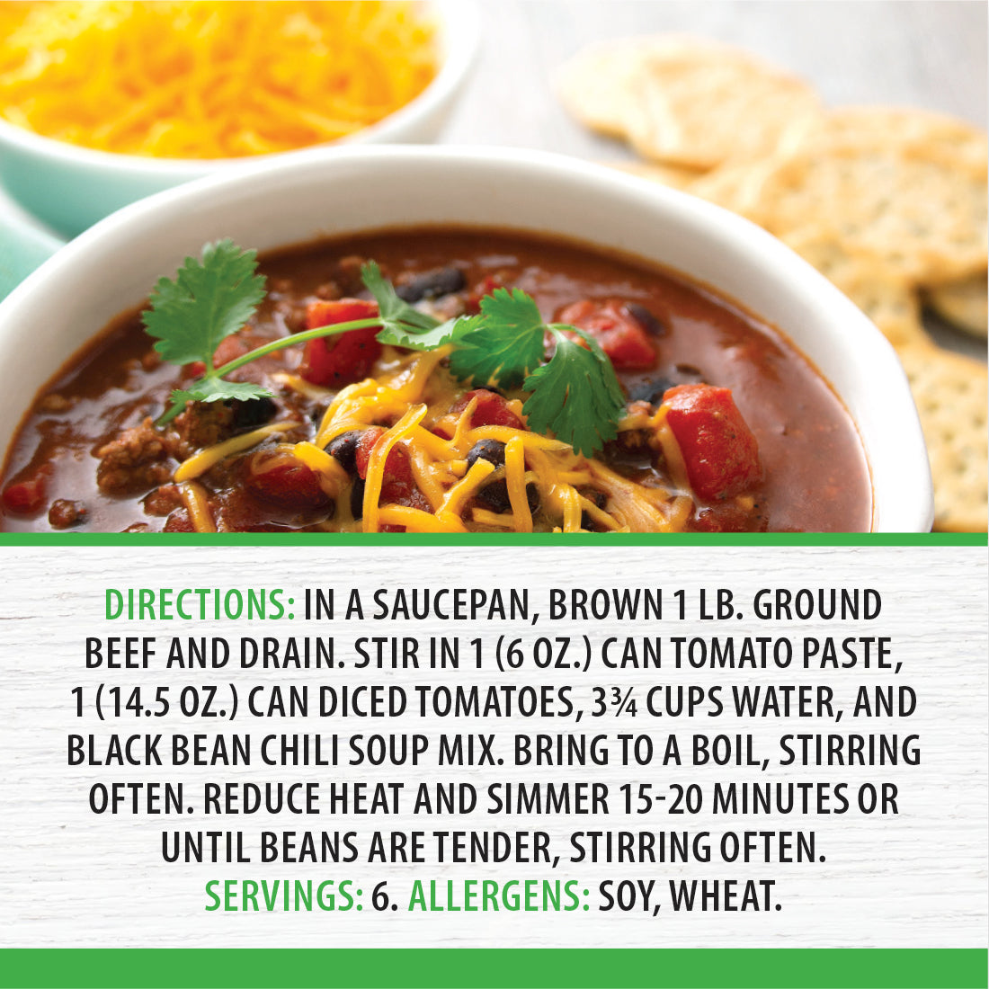 Prepared Black Bean Chili in a white bowl garnished with cheese.