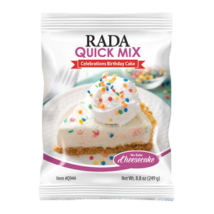 Rada Quick Mix Celebrations Birthday Cake Cheesecake package.