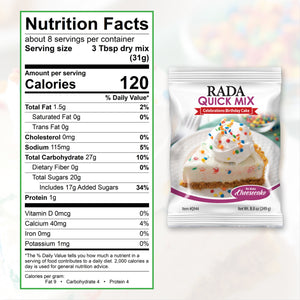 Nutrition Facts: about 8 servings per container. 120 Calories per serving. Calories per gram: Fat 9 Carbohydrate 4 Protein 4
