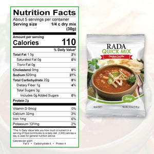 Nutrition Facts: 5 servings per container, serving size 1/4 cup dry. Calories per serving 110, total fat 1.5g, sodium 620mg