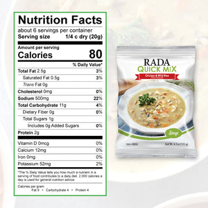 Nutrition Facts: about 6 servings per container, serving size 1/4 c dry. Calories per serving 80. Total fat 2.5 gm, Protein 4