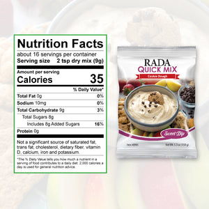 Nutrition Facts: 16 servings per container, serving size 2 tsp dry mix. Calories per serving 35, total fat 0g, sodium 10mg