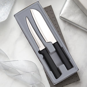 Two-piece Cook's Choice Gift Set with black handles in a gray-lined gift box