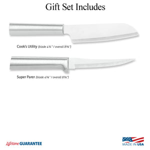 Illustration of knives in Cook's Choice Gift Set with Made in USA and Lifetime Guarantee logos