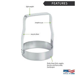 Features diagram for plain Food Chopper with Made in USA logo