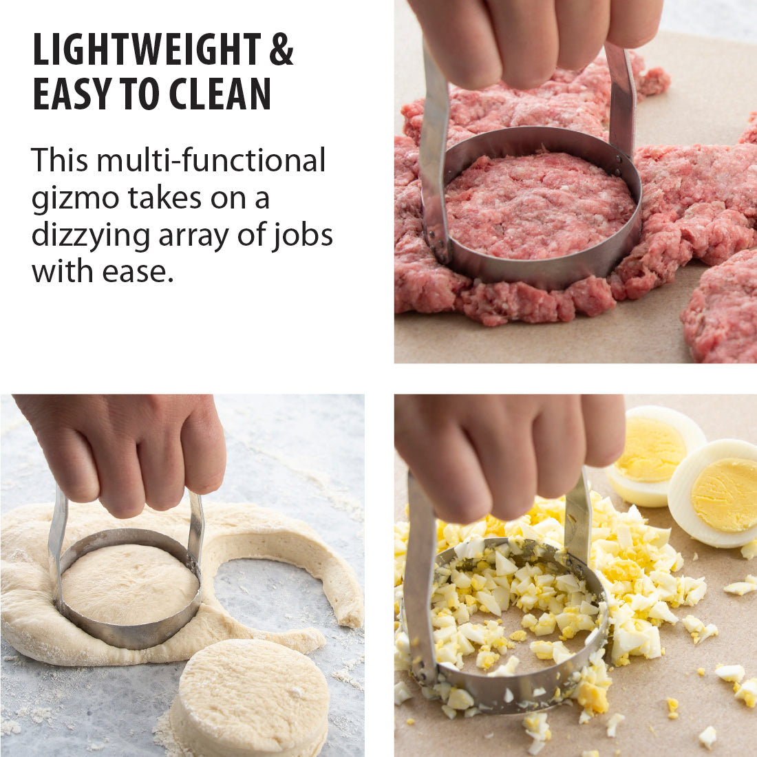 Rada Cutlery Food Choppers on a cutting board beside ingredients for potato salad