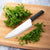 French Chef Knife with silver handle on cutting board with asparagus