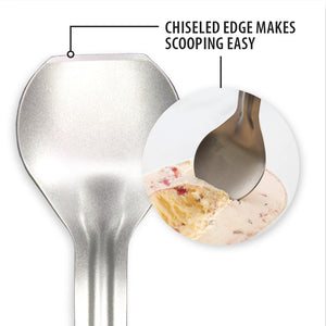 The Rada Ice Cream Scoop scooping out a serving of frozen cherry-nut ice cream Chiseled Edge makes scooping easy.