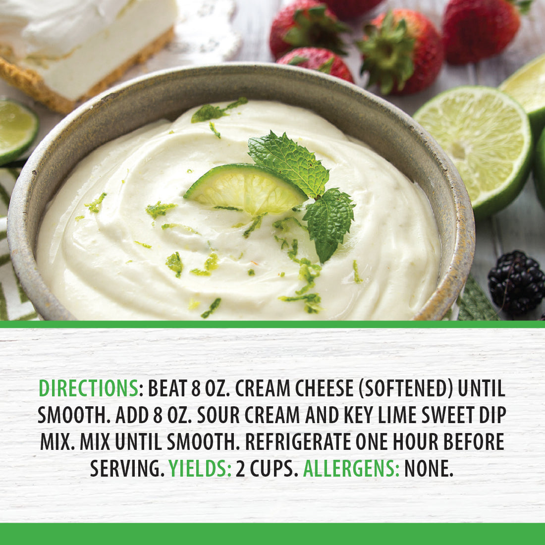 Key Lime Sweet Dip garnished with lime wedges.
