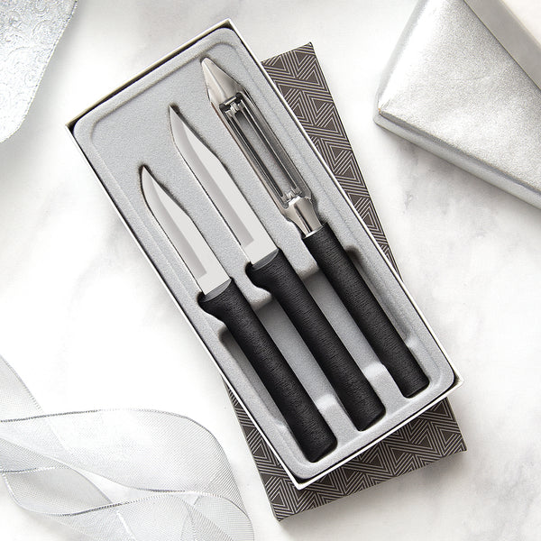 Rada Cutlery Cooking Essentials Knife Starter Gift Set 3 Piece Stainless Steel Set, Black