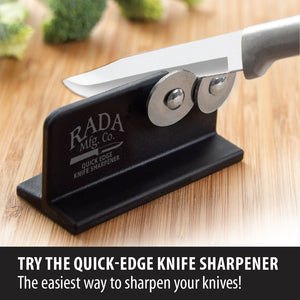 Paring knife sliding through the knife sharpener. Try the quick-edge knife sharpener. The easiest way to sharpen your knives!