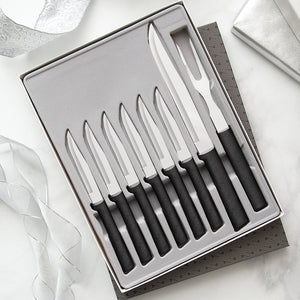 Black-handled Meat Lover's Gift Set including Slicer, Carving Fork, and 6 Serrated Steak Knives