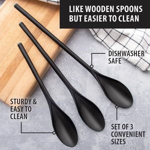 Like wooden spoons but easier to clean. Sturdy and easy to clean. Set of three convenient sizes. 