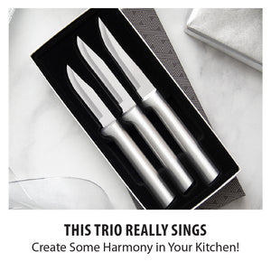 Paring Knives Galore Gift Set with three paring knives. This trio really sings. Create come harmony in your kitchen. 