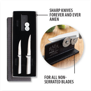 A Paring + Sharpener gift set. Sharp knives forever and ever amen. For all non-serrated blades. 