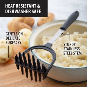 Heat resistant and dishwasher safe. Gentle on delicate surfaces. Sturdy stainless steel stem. 