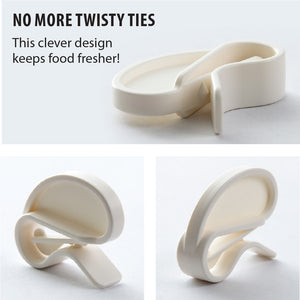 No more twisty ties. This clever design keeps food fresher! Several angles of Rada Quick Grip Clip.