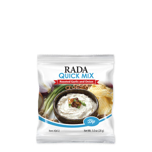 Rada Quick Mix Roasted Garlic and Onion Dip package. 