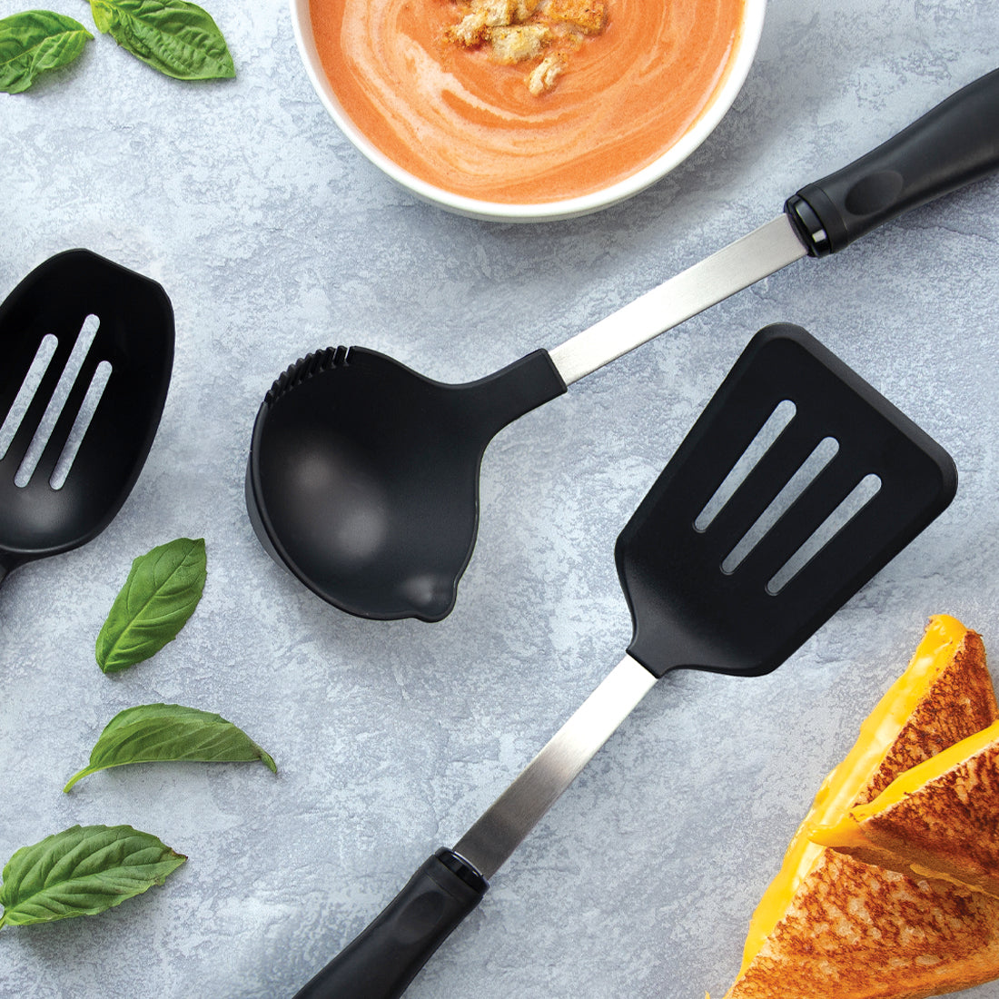 Silicone Slotted Fish Turner Spatula Set Flipper Spatulas for Baking,  Cooking Heat Resistant Non Stick Cookware Strong Dishwasher Safe Black