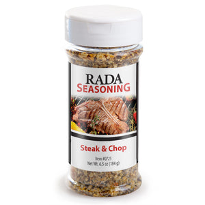 Rada Quick Mix Steak & Chop Seasoning shaker bottle package. 