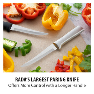 Rada's largest paring knife, offers more control with a longer handle. The Rada Super Parer slicing peppers. 